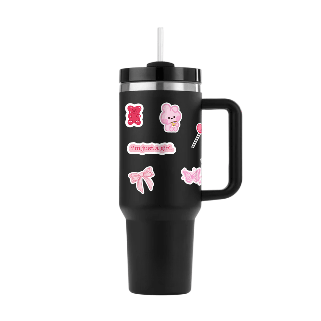 AestheticWrap™ Tumbler with Straw & Lid - Memories InsitePINK STICKER TUMBLER BLACK STAN